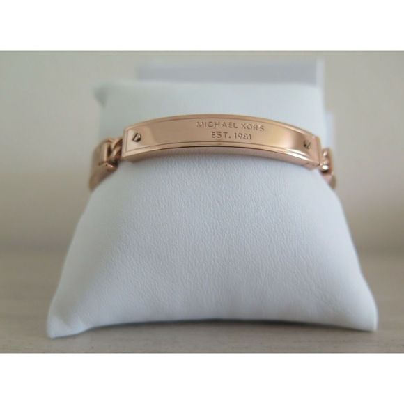 MICHAEL KORS MKJ3841791 Heritage Plaque Rose Gold Toned Bangle BRACELET $100 - Picture 4 of 8